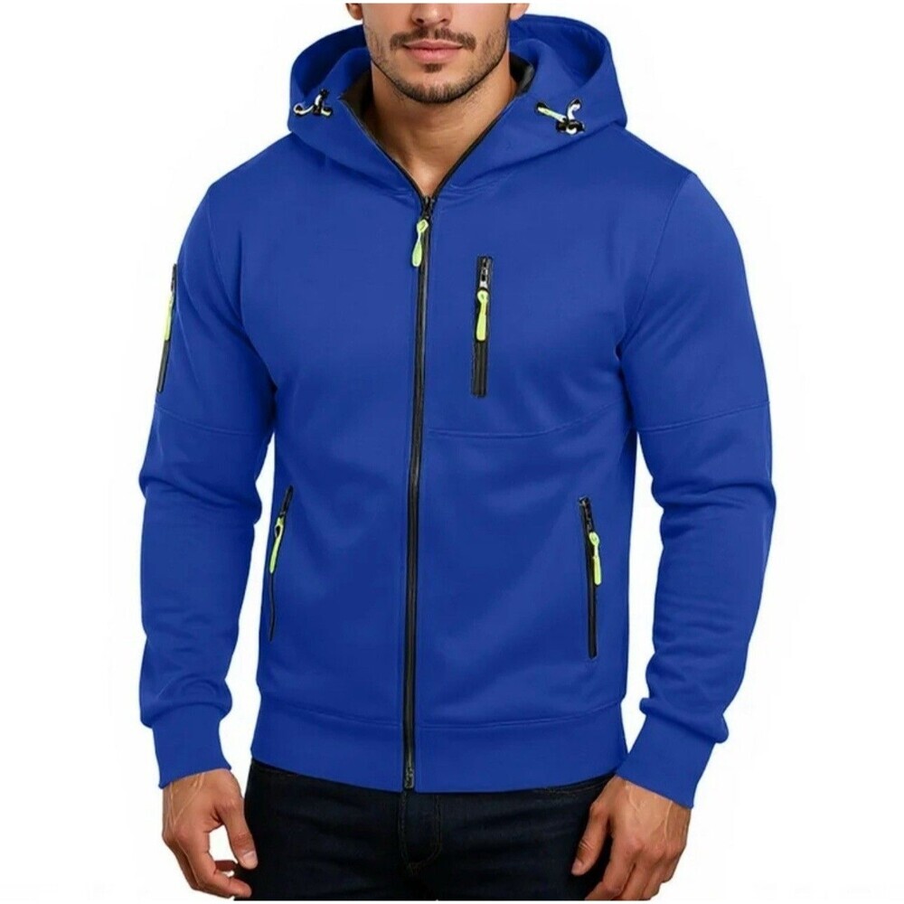 Men’s 2XL Blue Full Zip Hoodie Fleece Jacket Hooded Activewear Pockets NWT Ouku